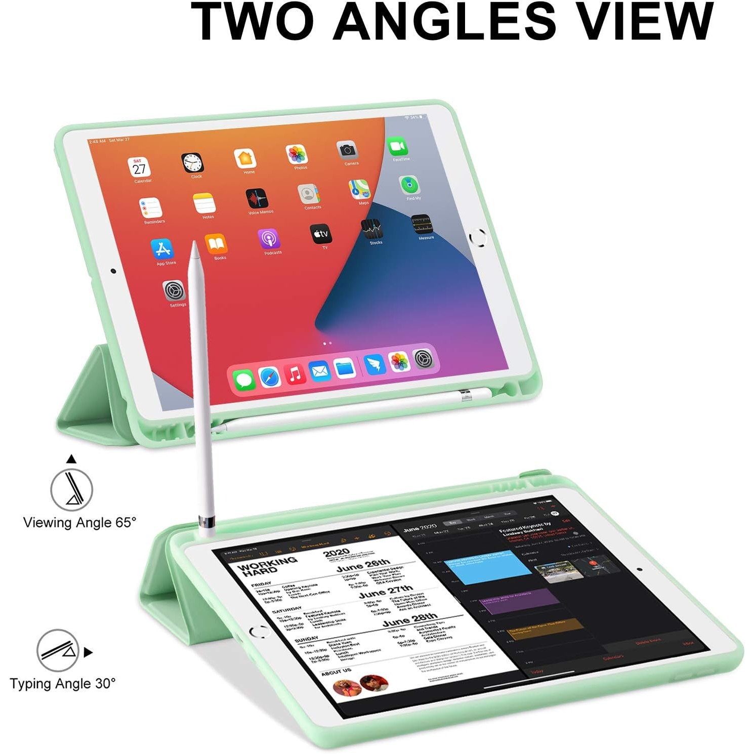 Husa pentru tableta Apple iPad Air 11" (2024), iPAD Air 5/4, 10.9, model 2022/2021/2020, 10.9 inch, Sigloo, interior de piele sintetica, cu suport Smart Pen, spatele din policarbonat, rezistent la socuri, Green