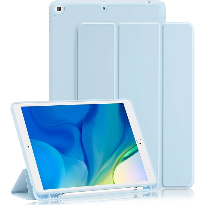 Капак Premium за iPad Air 5/4, 10.9, модел 2022/2021/2020, 10.9 инча, Sigloo, интериор от синтетична кожа, с държач за Smart Pen, поликарбонатен гръб, удароустойчив, син