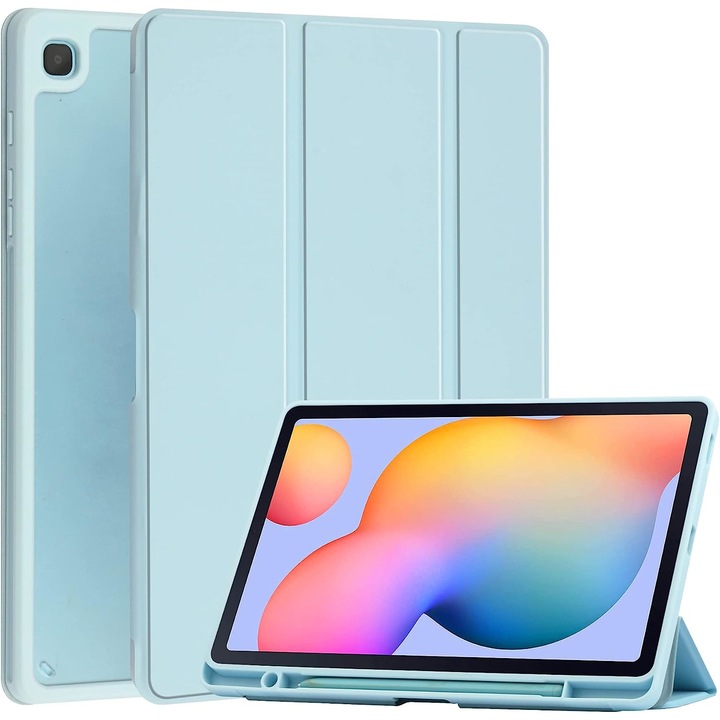 Калъф за Samsung Galaxy Tab S6 Lite Модел P610/P613/P615/P619, Sigloo, интериор от синтетична кожа, с държач за Smart Pen, поликарбонатен гръб, удароустойчив, Син