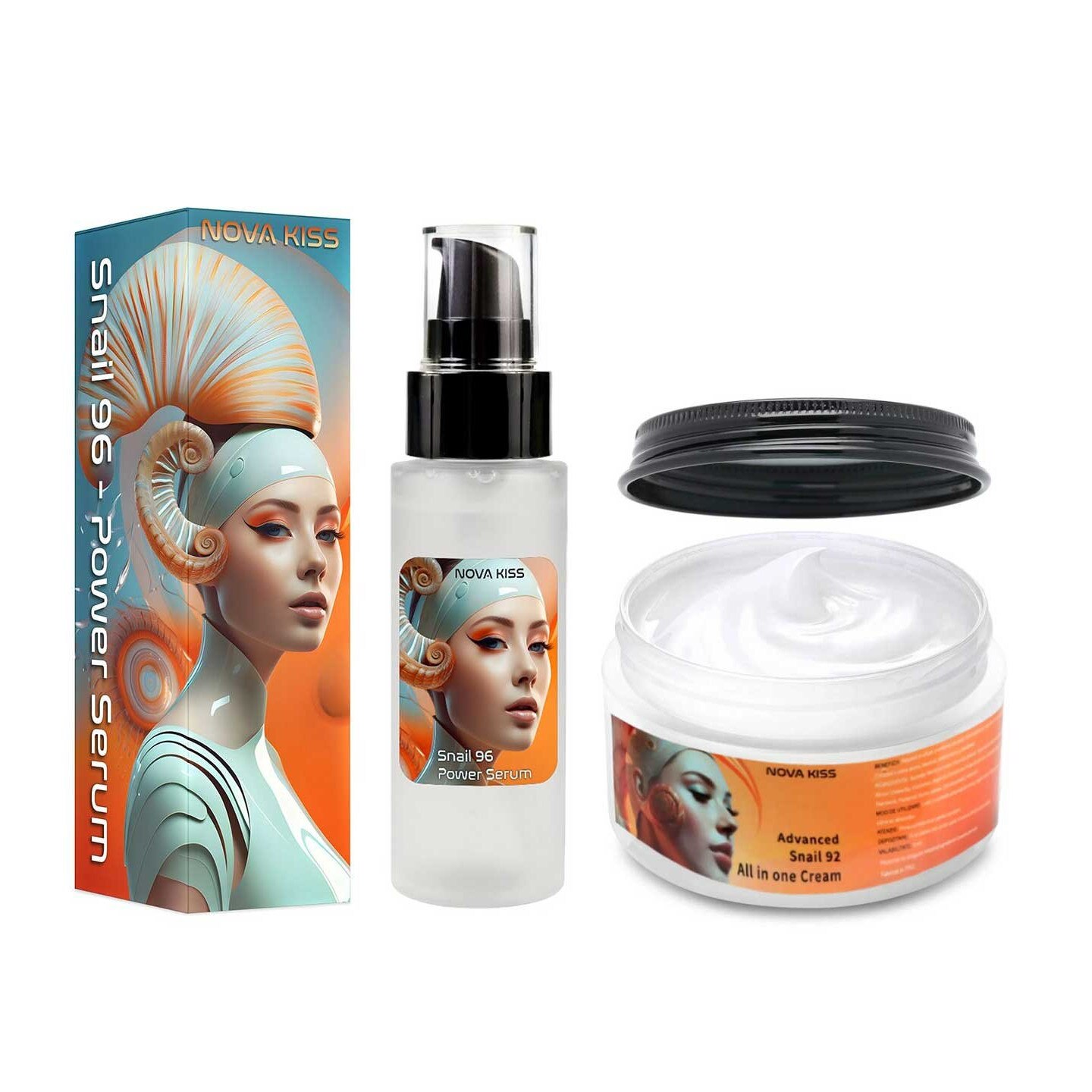 Set Facial Secretie Firltrata de Melc NOVA KISS® cu Ser 96% Snail Power si Crema Advanced Snail 92 All in One