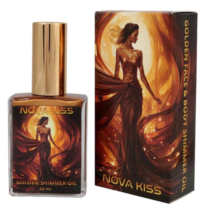 Блестящо сухо масло за тяло и коса със златна перла, NOVA KISS Golden Face & Body Shimmer, 50 ml