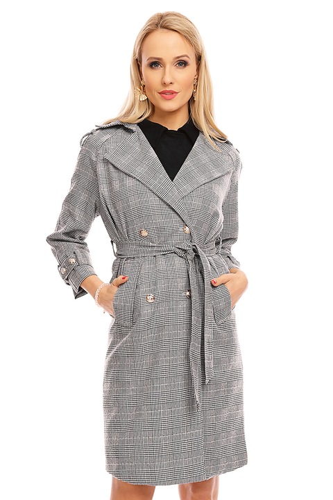 Palton cu buzunare si cordon in talie M/L, Gri