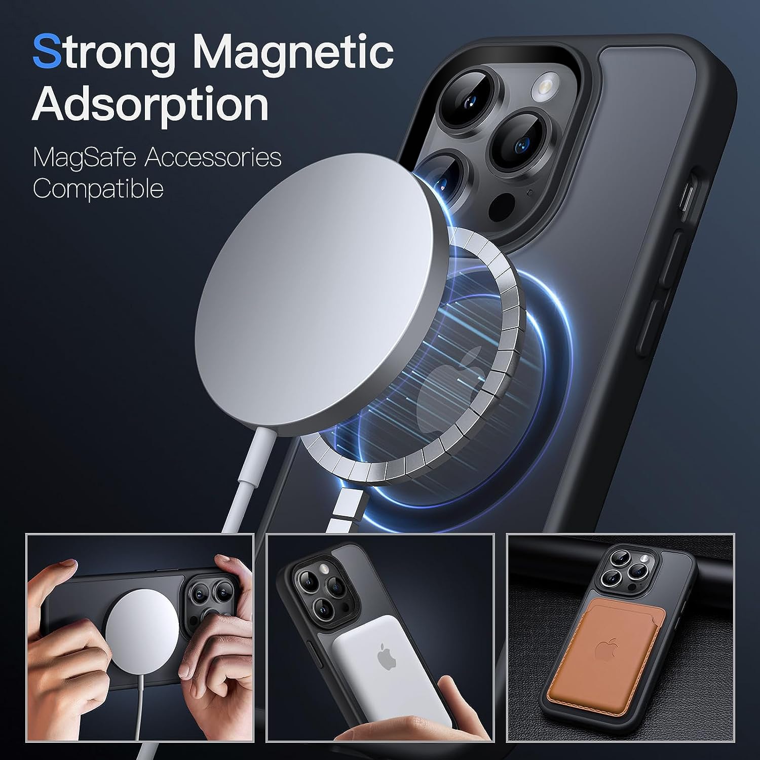 Husa pentru iPhone 15 Pro ZAFIT®, cu incarcare Magsafe, Silicon, Negru transparent