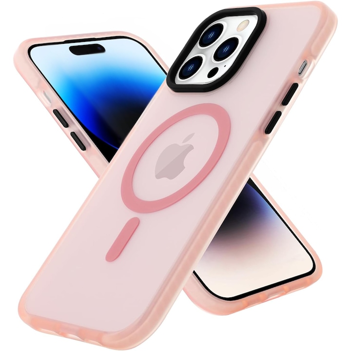 Husa pentru iPhone 15 Pro ZAFIT®, cu incarcare Magsafe, Silicon, Roz pal transparent