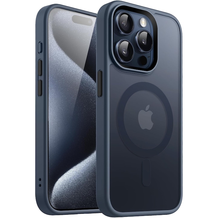 Husa pentru iPhone 15 Pro ZAFIT®, cu incarcare Magsafe, Silicon, Albastru transparent