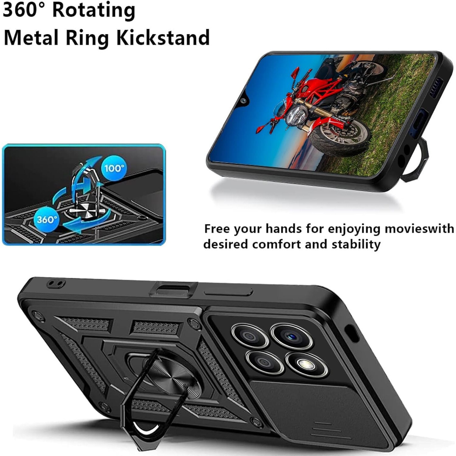 Husa pentru Honor 70 Lite, Honor X6, Honor X8 5G cu inel Ring Armor Kickstand Aiyando cu protectie camera, negru