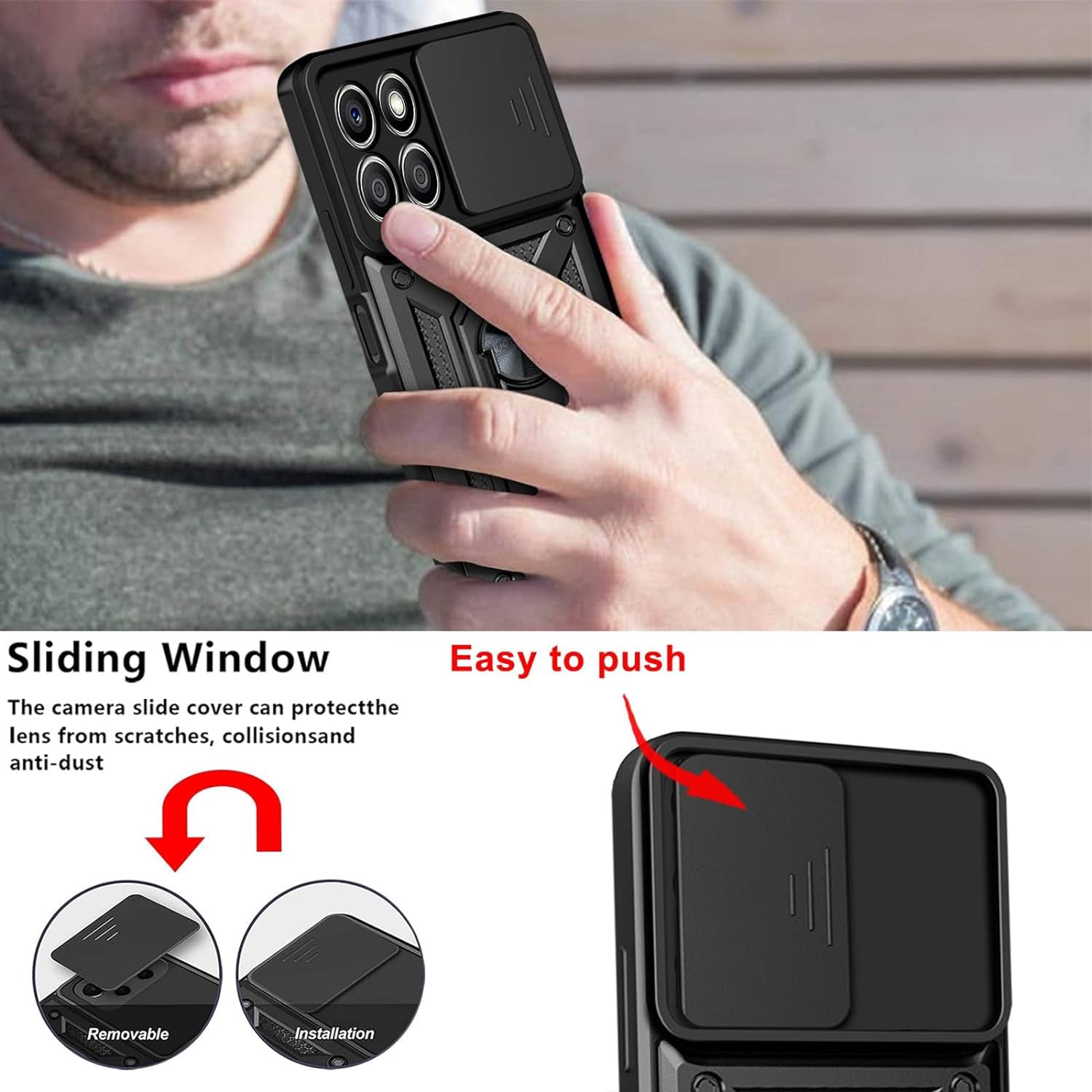 Husa pentru Honor 70 Lite, Honor X6, Honor X8 5G cu inel Ring Armor Kickstand Aiyando cu protectie camera, negru