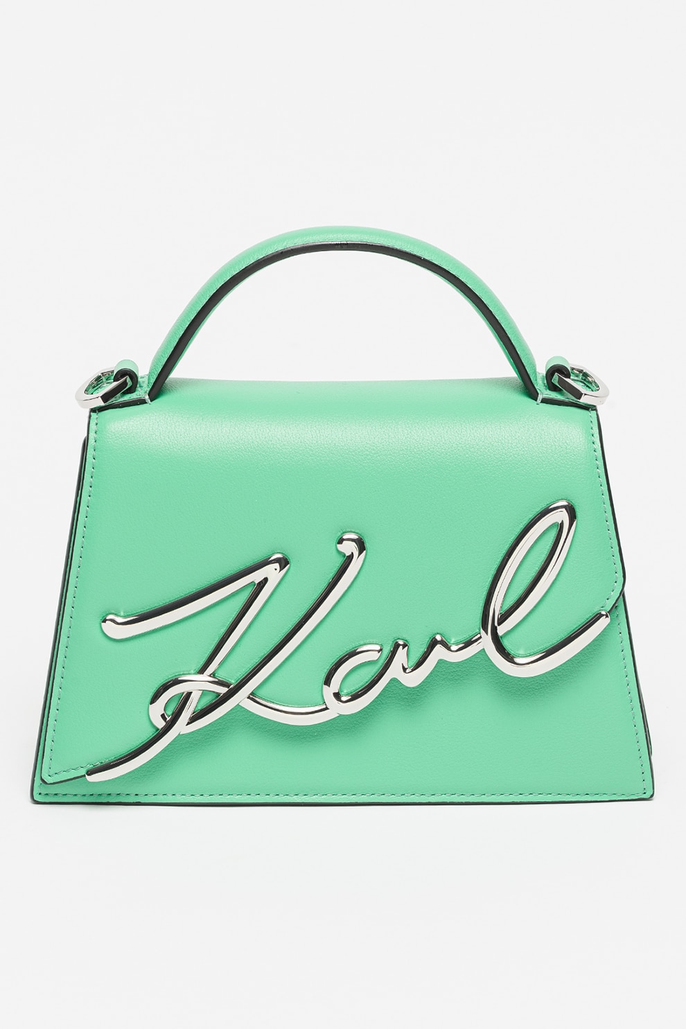 Karl Lagerfeld, Geanta crossbody de piele Signature 2.0, Verde deschis