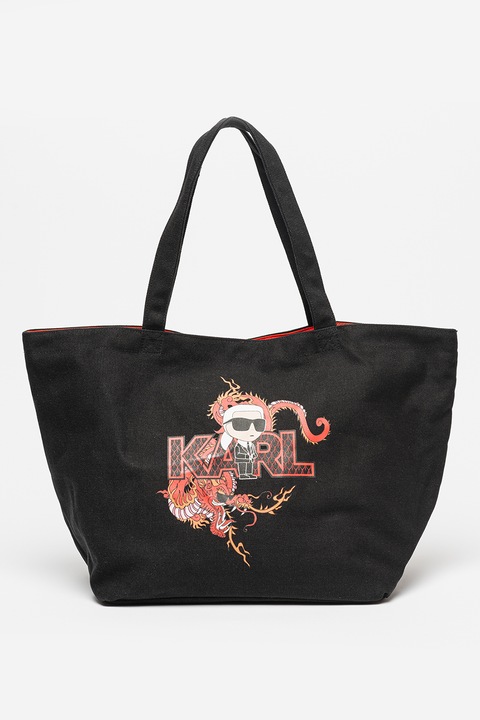 Karl Lagerfeld, Geanta tote cu imprimeu logo, Negru