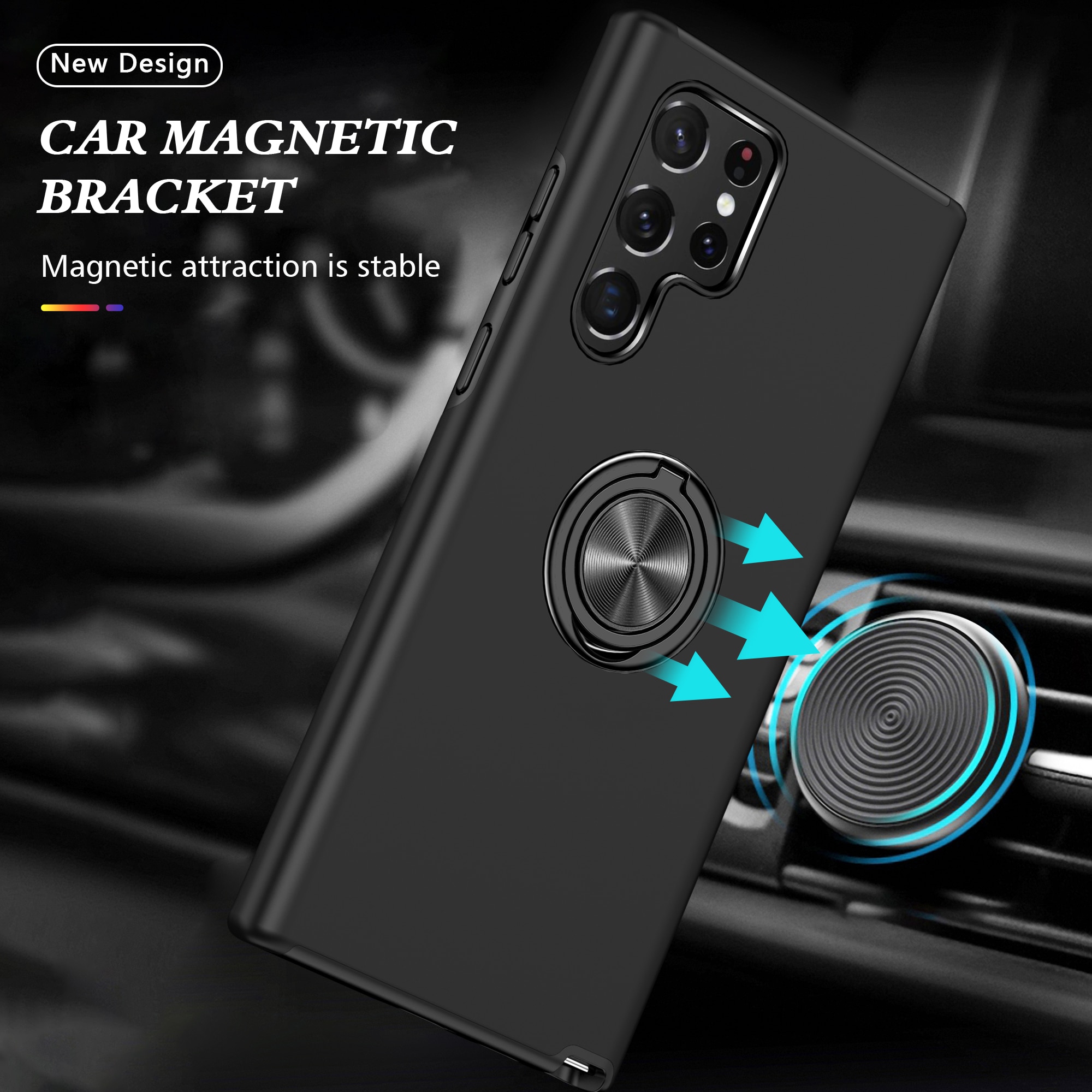 Husa de protectie pentru Samsung Galaxy S22 Ultra, Hybrid Antisoc, Kickstand, Bumper inel rotativ 360, Negru