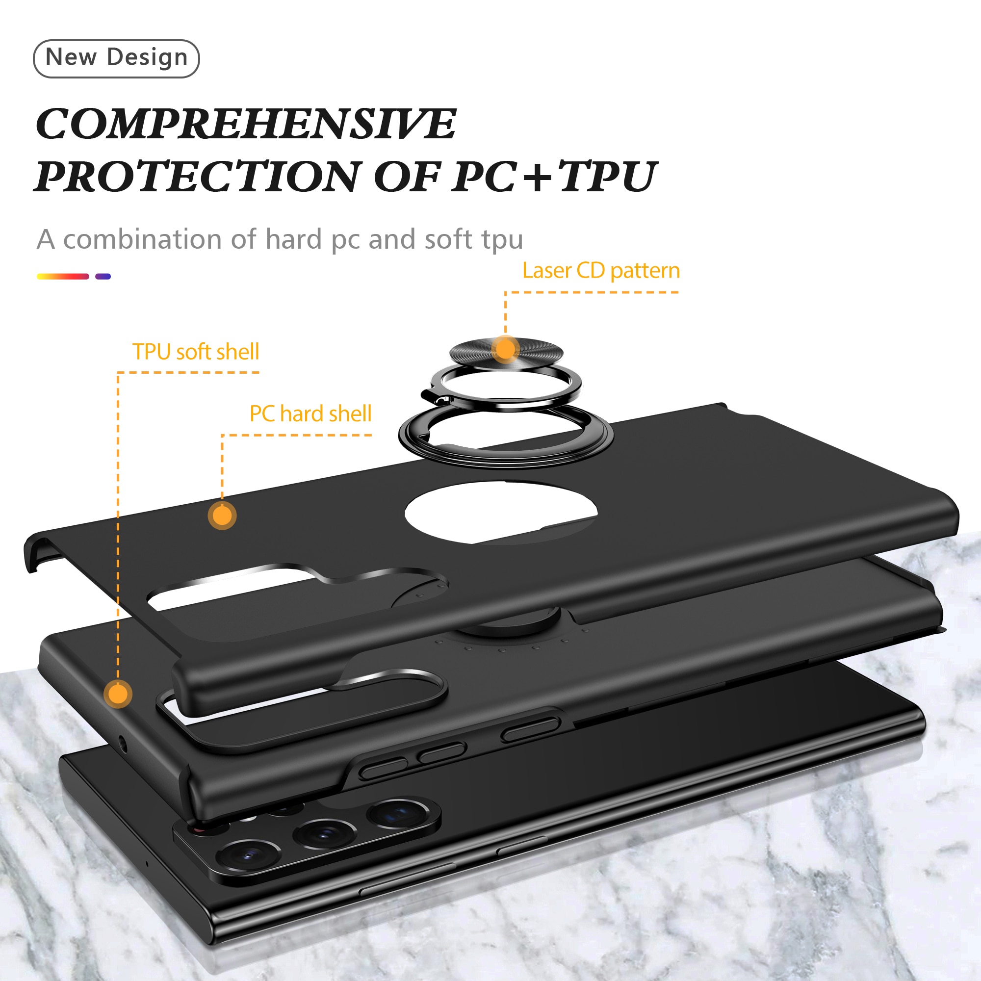 Husa de protectie pentru Samsung Galaxy S22 Ultra, Hybrid Antisoc, Kickstand, Bumper inel rotativ 360, Negru