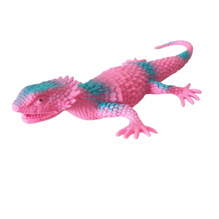 Ahelos figura, Gyík, Gumi, Rózsaszín, 21 cm