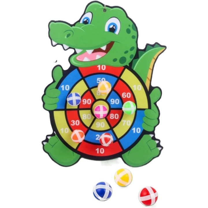 Joc darts KERNOWSUN pentru copii, 3 mingii velcro, model crocodil