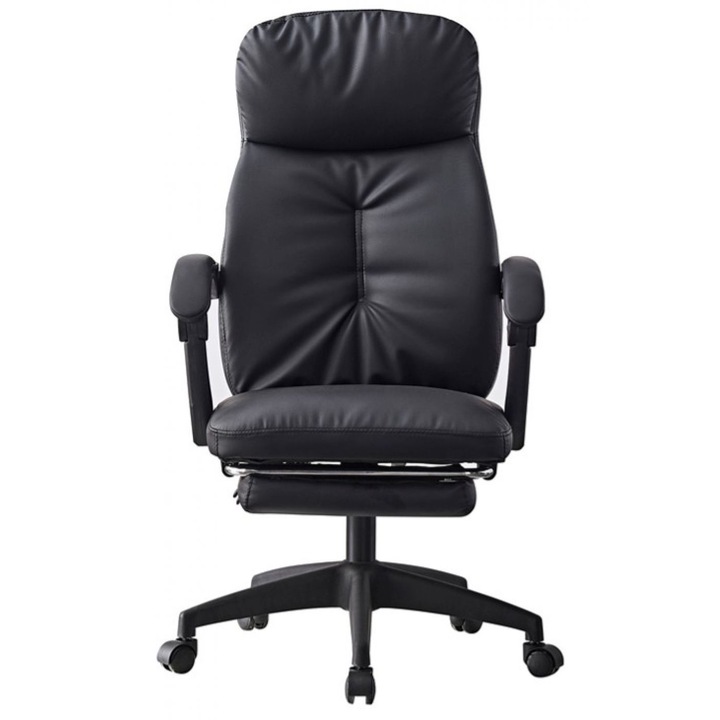 Scaun Birou Ergonomic, Scaun Reglabil Cu Spatar Dubla Buretare, Suport Picioare Retractabil, Functie Recliner 135°, Cotiere Tapitate, Inaltime Ajustabila, Captuseala Moale Cu Spuma Densa, Tapiterie Piele Ecologica, Baza PP Rezistenta, Culoare Negru