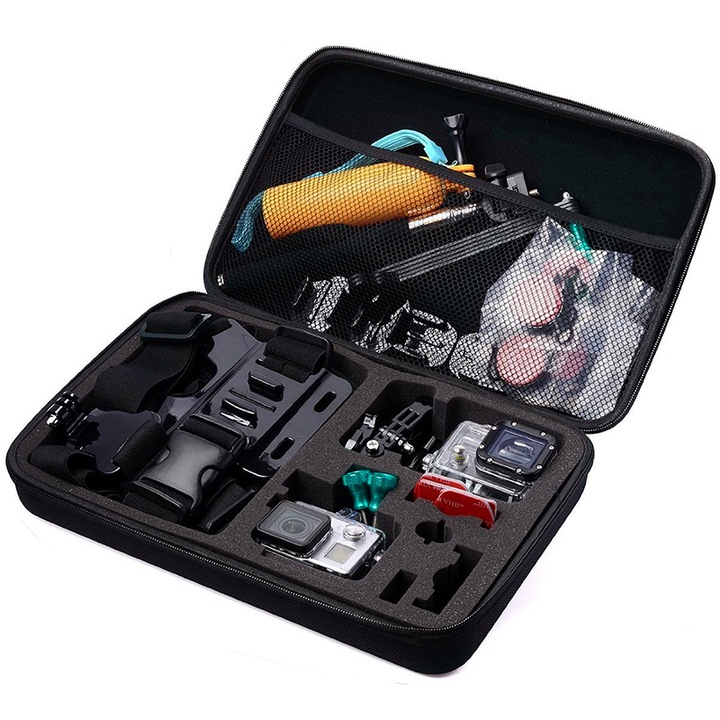 Защитна и транспортна чанта 32.5 x 21.7 x 6.5 cm за спортни видеокамери GoPro Hero 1 2 3+ 4 5 6 7 8 9 10 11 12 Session Mini, SJCAM, универсален, голям размер, Husa travel