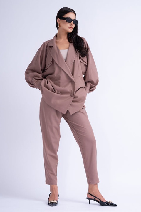 Costum cu sacou oversized si pantaloni conici, Bluzat, Maro, Maro
