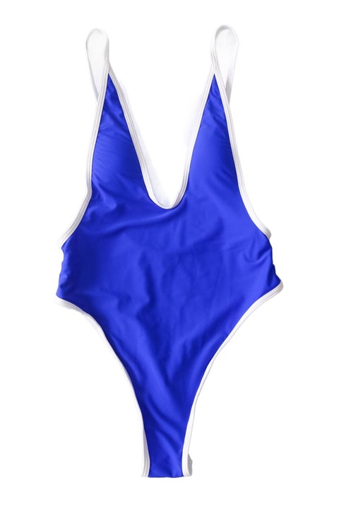 Цял бански костюм с дълбоко деколте Luigi, син/бял, Бял/Син, M