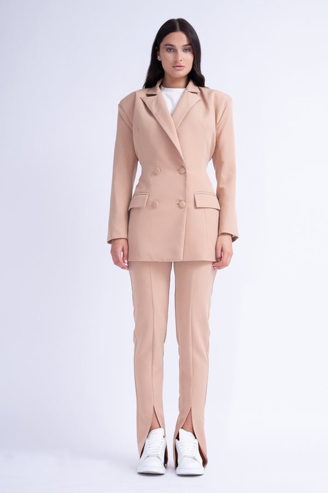 Costum cu sacou structurat si pantaloni slim, Bluzat, Bej, Mov