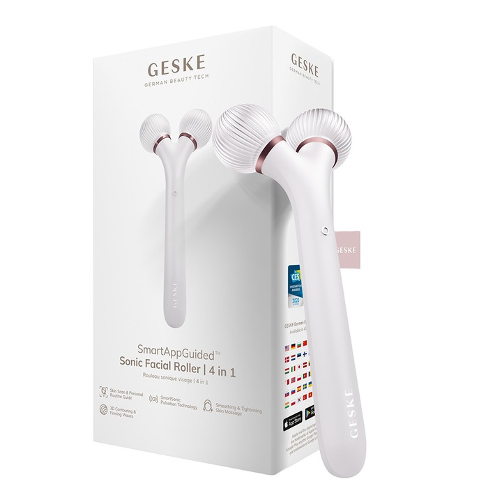 Ролер за лице Geske, Smart Sonic 4 in 1, Pearl