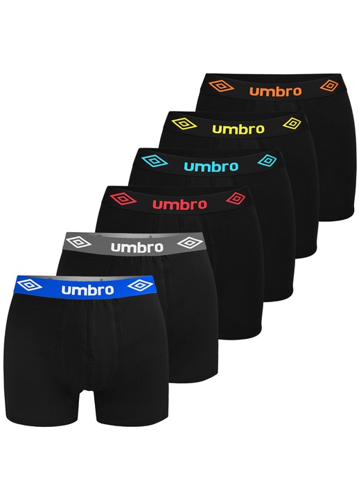 Set 6 boxeri barbati, Umbro, Bumbac/Elastan, Multicolor, Negru/Multicolor