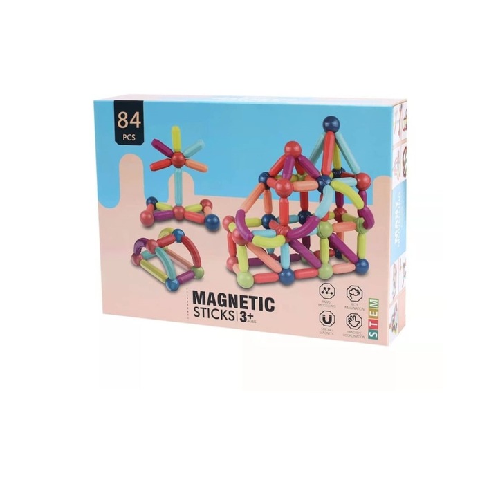 Magnetic Sticks STEM Interaktív mágneses építőkészlet, Montessori, 84 darabos