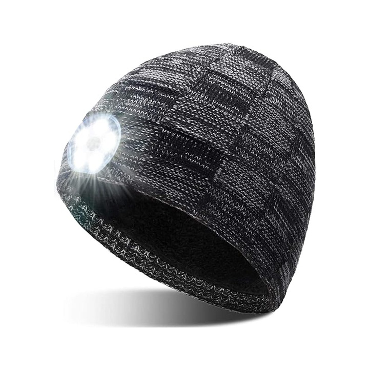 Uniszex akril sapka, 5 LED-es első lámpával, USB-n keresztül újratölthető, Aisdelu, egy méret, szürke
