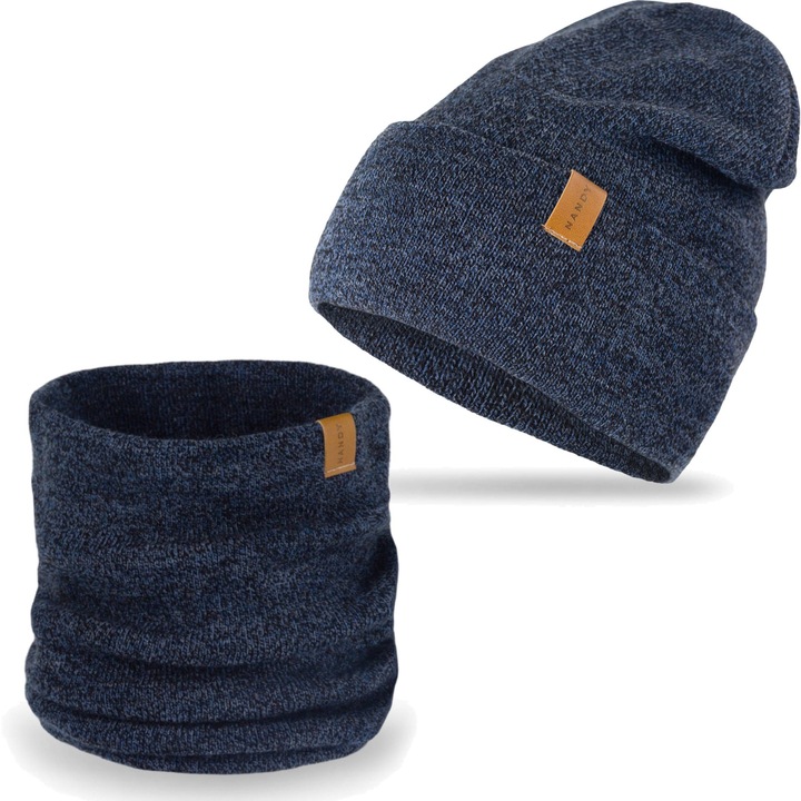 Set de caciula si fular circular, Nandy, Pentru Barbati, Bleumarin, 56-60