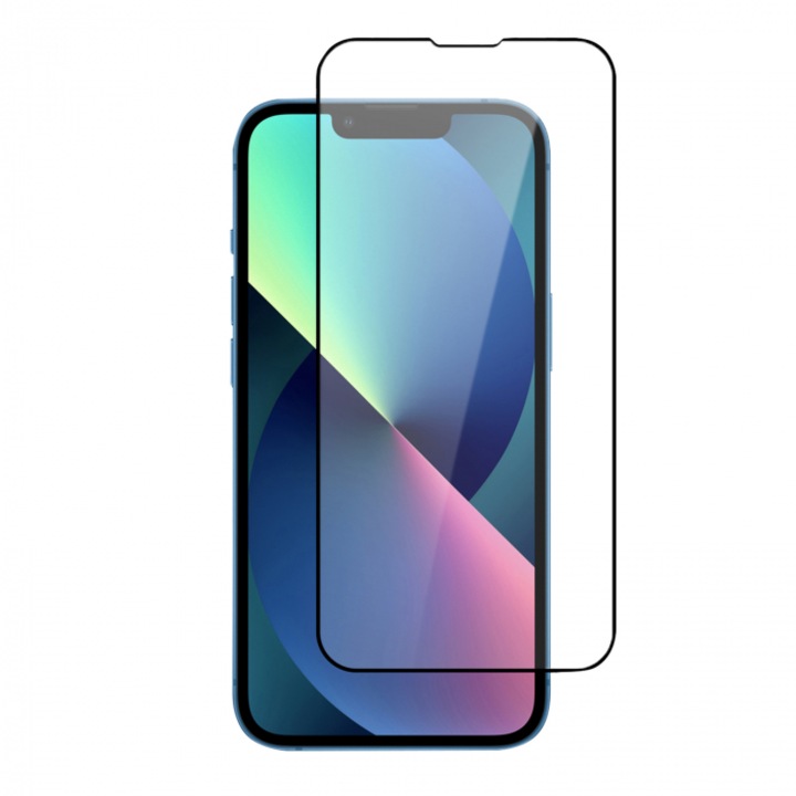 Фолио за стъкло, съвместимо с Apple iPhone 13, 13 Pro, 14, Професионална защита, Пълно покритие - Черен