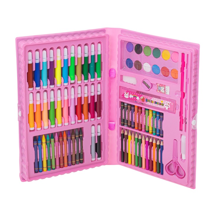 Set Complet pentru Desenat si Pictat Art Painting, 86 de Elemente, 34cm x 22.5cm x 3.5cm, Roz