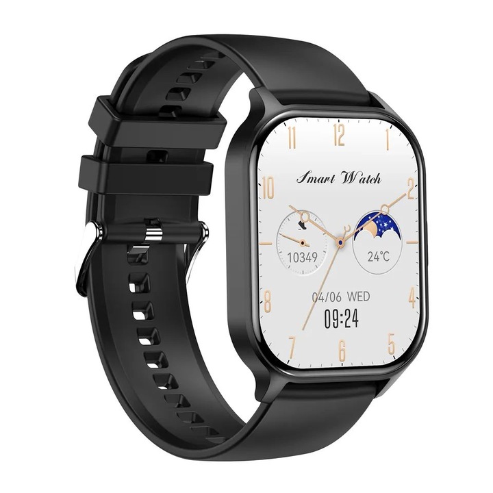 Ceas Smartwatch Multifunctional, Alhena®, Ecran HD 2.04 Inch, Notificari Apeluri Si Mesaje, Monitorizare Fitness, Ritm Cardiac Si Tensiune Arteriala, Compatibil IOS Si Android, Plata NFC, Model 2023, Design Modern, Negru