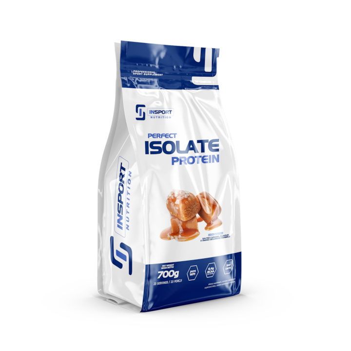 Supliment proteic, Insport Nutrition, PERFECT ISOLATE PROTEIN, WPI, BCAA, EAA, Solubilitate excelenta, Regenerarea dupa antrenament, 700g (23 Portiuni), Aroma: caramel sarat