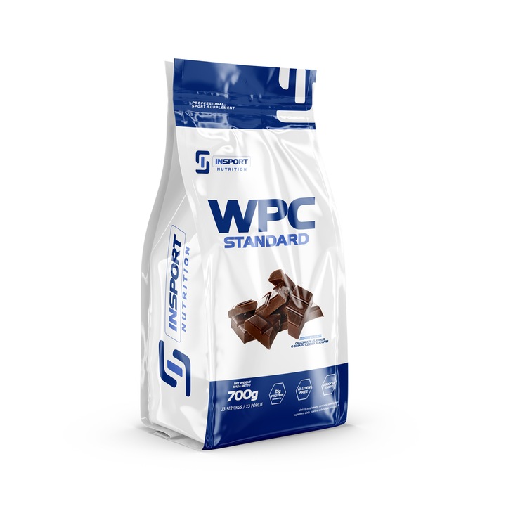 Concentrat proteic, Insport Nutrition WPC STANDARD, BCAA, Supliment sportiv profesional, Preparat bogat in proteine, 700g (23 Portiuni), Aroma: ciocolata