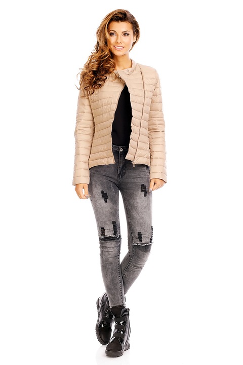 Vékony őszi kabát cipzárral, Világosbarna