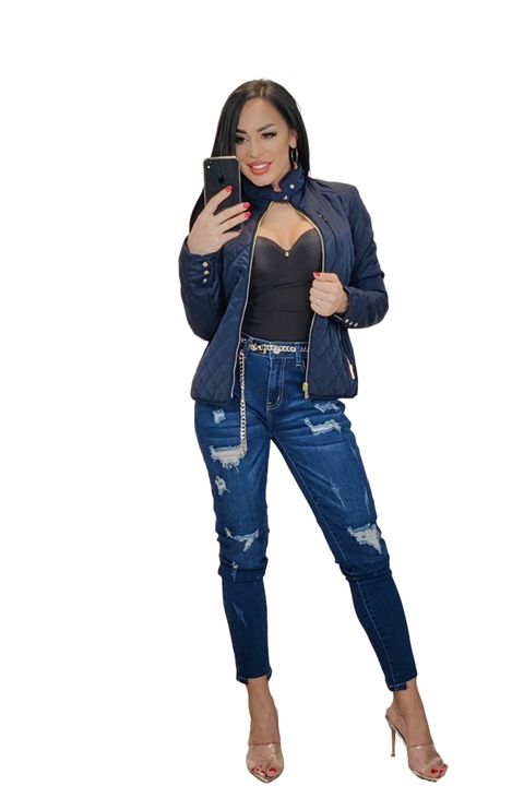 Jacheta matlasata cu trei buzunare cu fermoar, Bleumarin