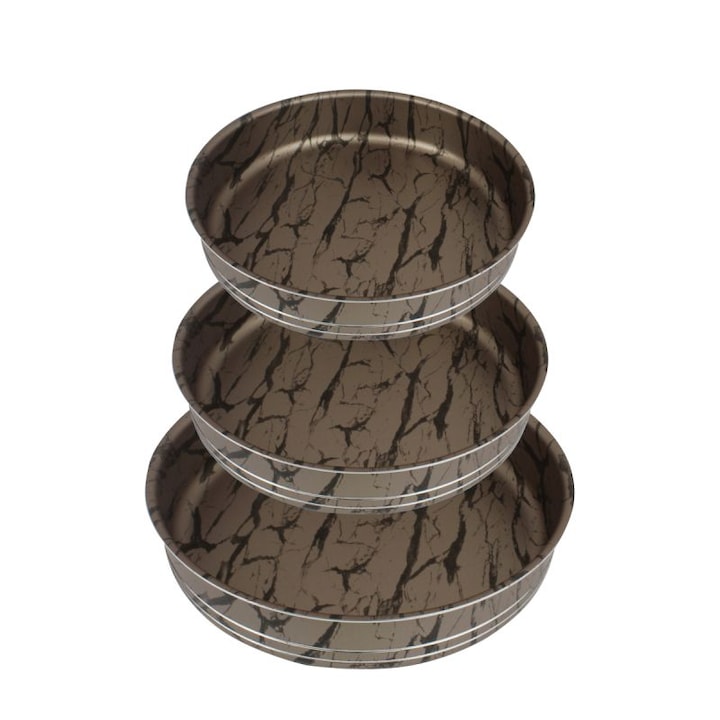 Set tavi rotunde Elekom EK-28-30-32BR, Marmura maro neagra, 28cm, 30cm, 32cm