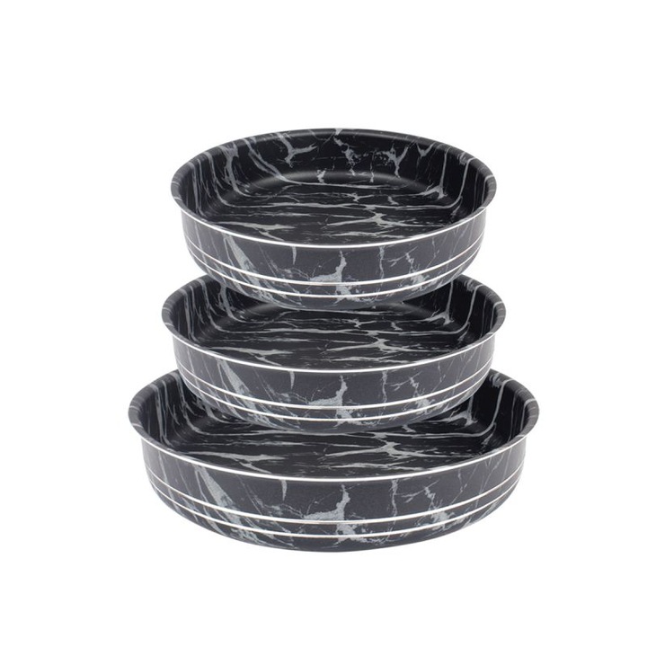 Set tavi rotunde Elekom EK-283236K, 3 buc, marmura alb-negru