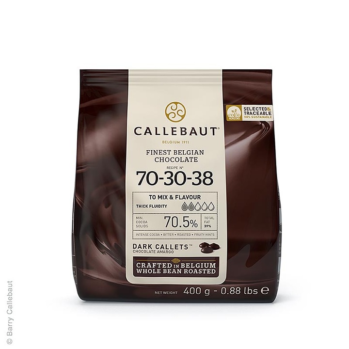 Ciocolata neagra Extra dark 70.5% Recipe 70-30-38, 400 g, Callebaut