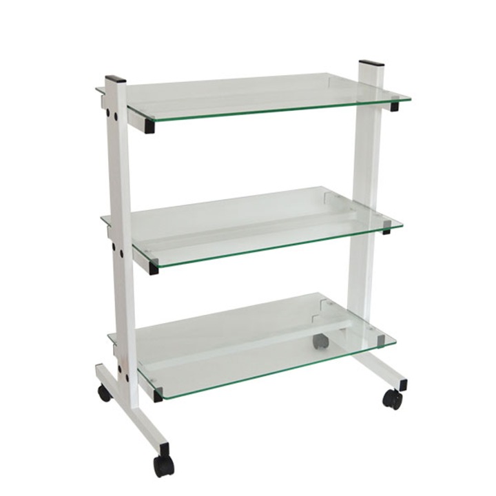 Козметична количка от метал със стъклени рафтове KK001, Бял