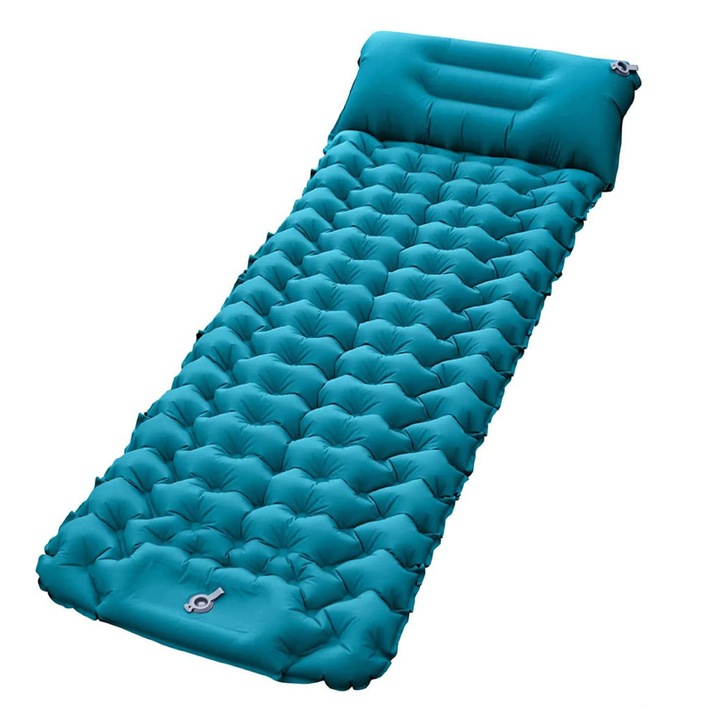 Kempingmatrac, Nylon/TPU, Beépített pumpa, Kék