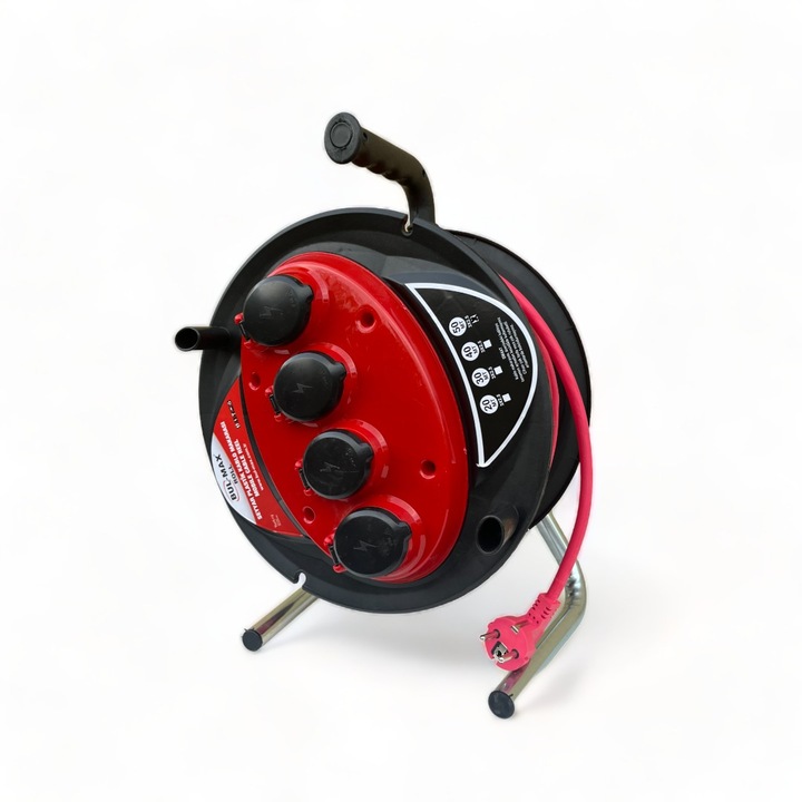 Profi удължител на барабана, дължина на кабела 50м, 3 проводника по 2,5 мм, 4 контакта, ергономична дръжка за носене