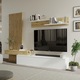 Set mobila living cu riflaj, alb/stejar artisan, 250 cm lungime, panou cu riflaj, comoda tv cu push open, raft, Bortis impex