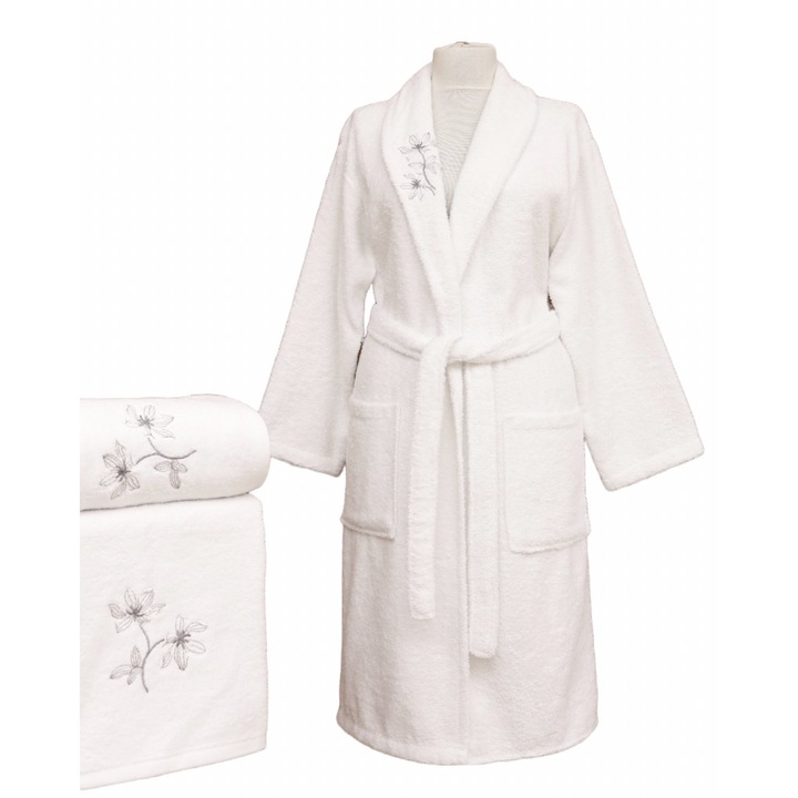 Комплект халати за баня KAZEL Kimono, 3 части, 100% памук, Бял