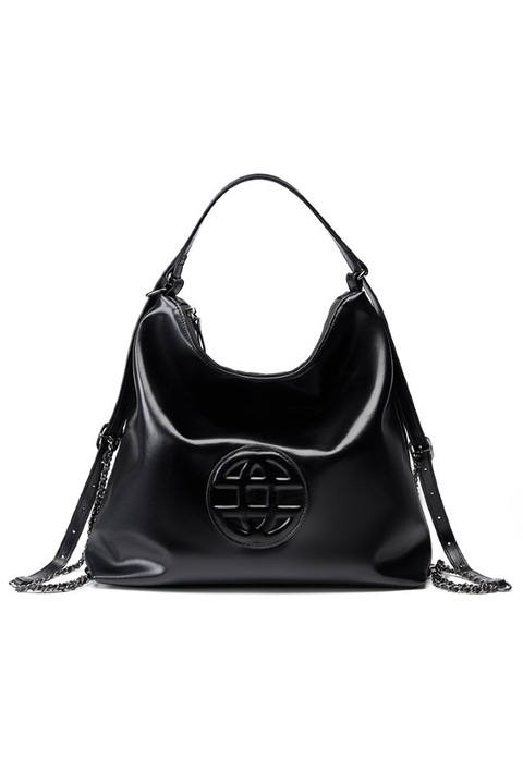 Női táska, közepes, hordtáska, dombornyomott mintával, természetes bőr, 30x35x15 cm, fekete