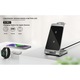 Incarcator Wireless 3 in 1 telefon, ceas si casti, incarcare rapida, functie fast charge 15W, compatibil cu toate modelele Samsung, Iphone, Airpods, si orice device cu incarcare wireless, culoare gri