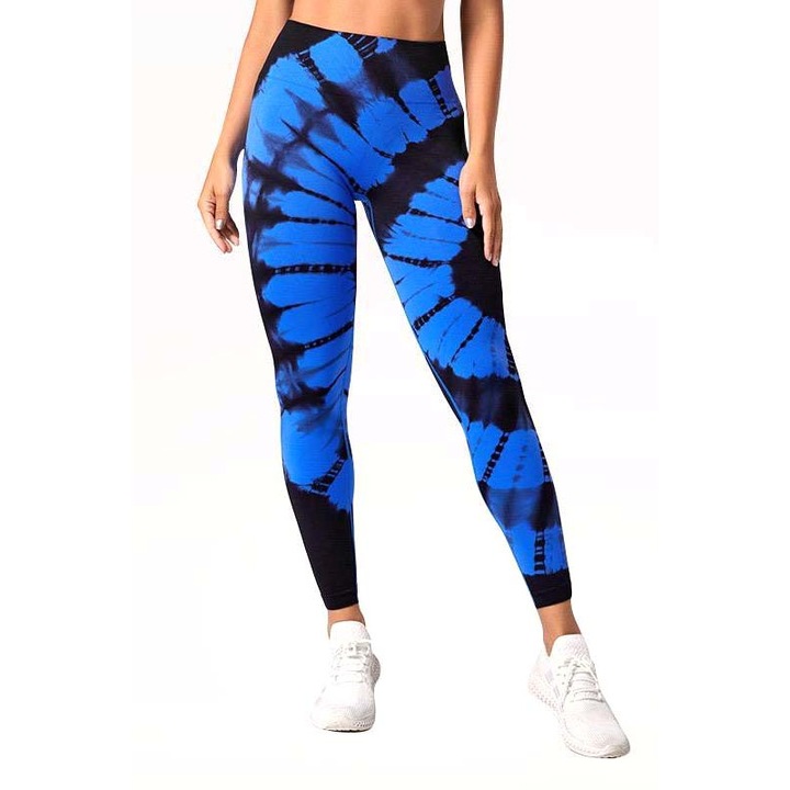 Colanti Fitness WNY PRO Tie Dye push up cu talie inalta WCLNT8828-4, Negru/Albastru