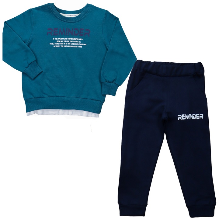 Compleu 2 Piese,Pentru Baieti "Reminder" Bluza Cu Aspect Dublu Si Pantaloni Lungi, Negru/Verde petrol