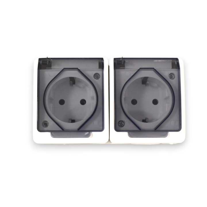 Priza dubla pe tencuiala cu capac transparent-contacte din cupru