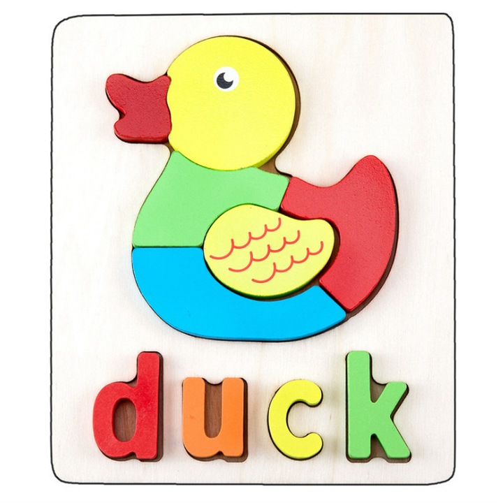 Oktató puzzle gyerekeknek 10 fadarabbal, Rata betűkkel, Sdx Market