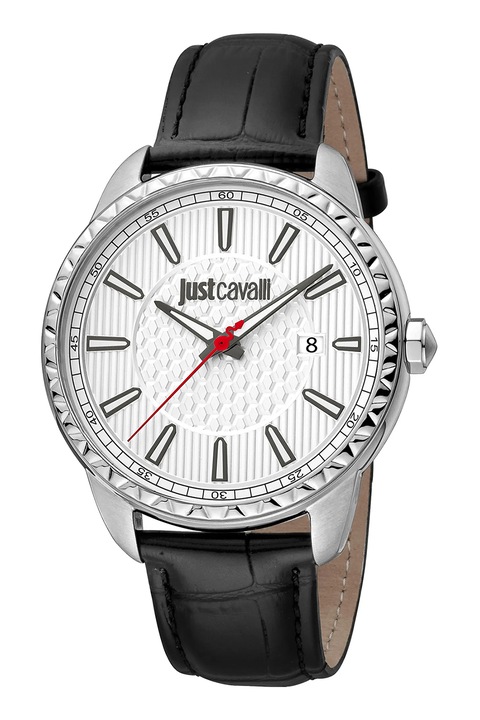 JUST CAVALLI, Кварцов часовник с кожена каишка, Черен