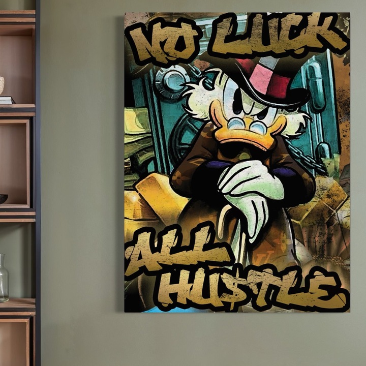 Картина върху платно LuxCanva, B1018, Скрудж Макдак, 100 x 135 см, 100% памучно платно 400 г/м2, Дървена рамка, Анимационни филми, Уолт Дисни, Патица, Мотивационни, Ярки цветове